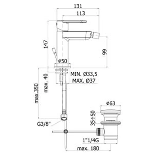 Paffoni Candy mixer tap washbasin drain, bidet drain and shower