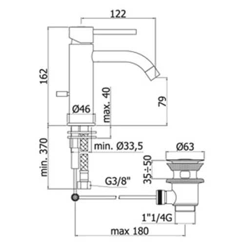 Paffoni Light mixer tap washbasin drain, bidet drain and bathtub
