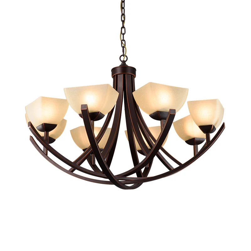 Taps toelopende matglazen kroonluchterverlichting Klassieke 4/6/8 lampen Woonkamer Hanglamp roest met Spoetnik-ontwerp