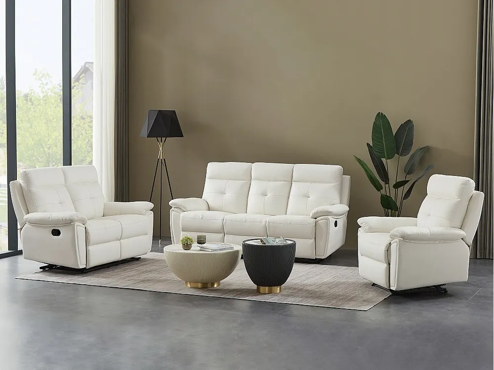 3- + 2- + 1-zits-relaxbank van wit leer met eigentijdse stijl VINETA
