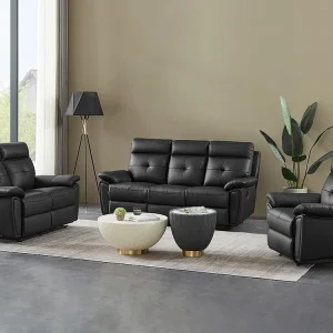 3- + 2- + 1-zits-relaxbank van zwart leer met eigentijdse stijl VINETA