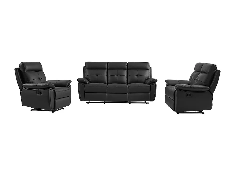 3- + 2- + 1-zits-relaxbank van zwart leer met eigentijdse stijl VINETA