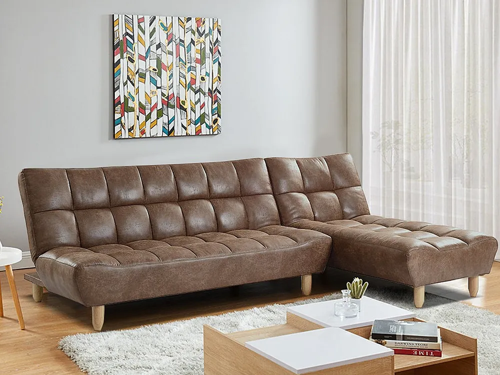 Aanpasbare bedbank van microvezel ESTEBAN - chocolade oud