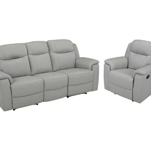 Driezits relaxbank en relaxfauteuil EVASION van leer - Zacht grijs