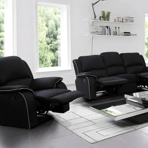 Driezits relaxbank en relaxfauteuil van microvezel HERNANI - Zwart