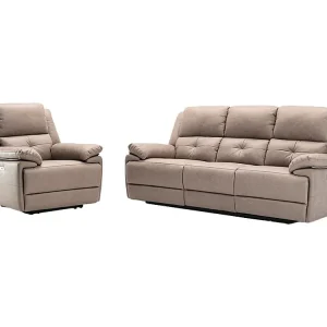 Elektrische driezits relaxbank en fauteuil van stof - Taupe - DOLENE - Koop nu online