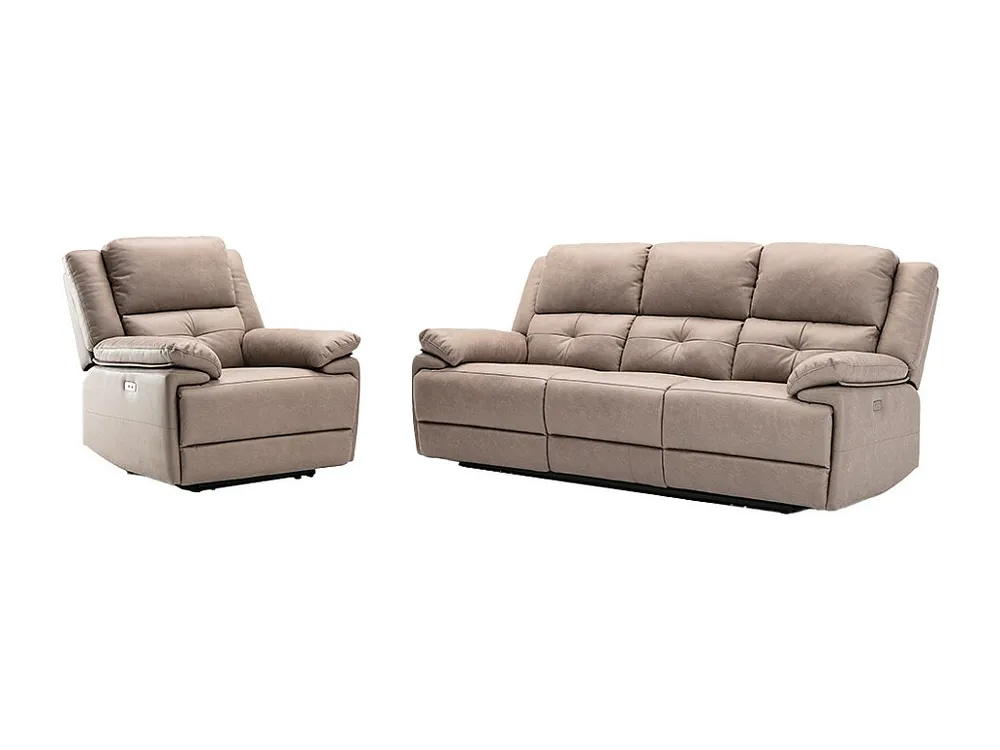 Elektrische driezits relaxbank en fauteuil van stof - Taupe - DOLENE - Koop nu online