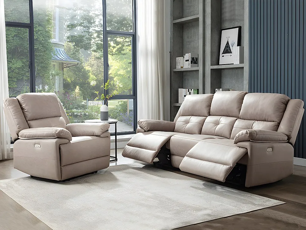 Elektrische driezits relaxbank en fauteuil van stof - Taupe - DOLENE - Koop nu online
