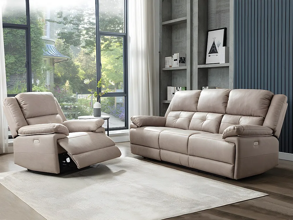 Elektrische driezits relaxbank en fauteuil van stof - Taupe - DOLENE - Koop nu online