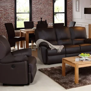 Elektrische Driezits relaxbank en relaxfauteuilvan leer MARCIS - bruin