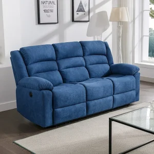Elektrische driezits-relaxbank van blauwe stoffen bekleding BUROLO