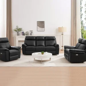 Elektrische relax-driezitsbank, -tweezitsbank en -fauteuil van zwart leer MESOLA