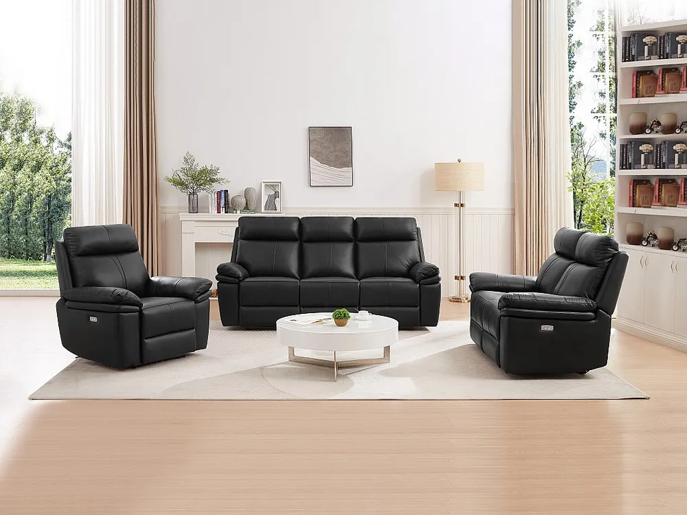 Elektrische relax-driezitsbank, -tweezitsbank en -fauteuil van zwart leer MESOLA