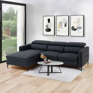 Elektrische relaxhoekbank met hoek links van zwart leer FUSETA