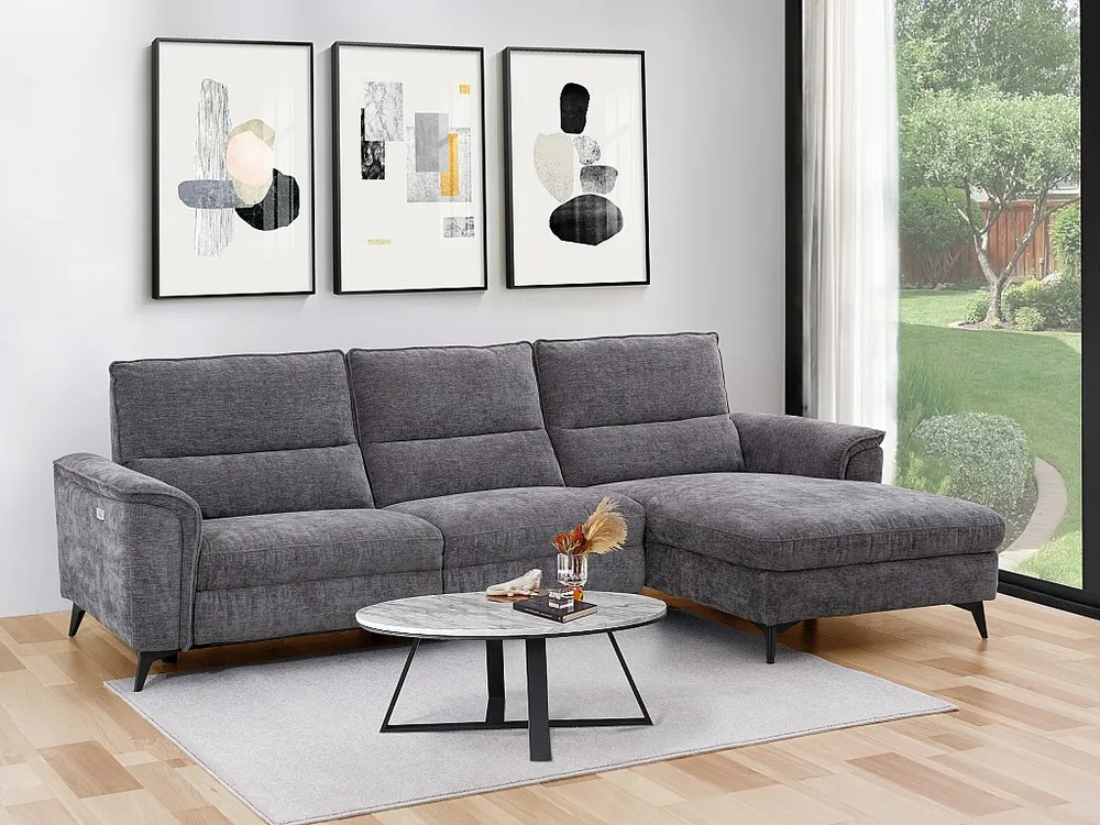 Elektrische relaxhoekbank van antracietgrijze stof TELTI