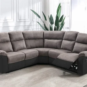Elektrische relaxhoekbank van microvezel en kunstleer - Grijs en zwart - TOLZANO - Koop nu
