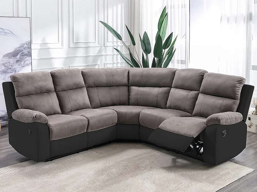 Elektrische relaxhoekbank van microvezel en kunstleer - Grijs en zwart - TOLZANO - Koop nu