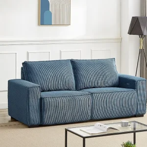 Elektrische relaxzitbank met 3 neerzetten en bekleding blauw ribfluweel – AMELIO