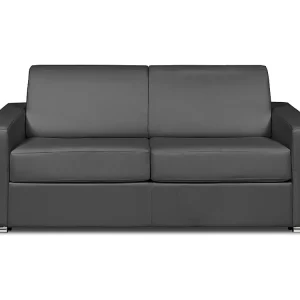 Express-driezitsslaapbank van grijs leer - Bed 140 cm - Matras 14 cm - CALITO