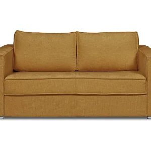 Express-driezitsslaapbank van mosterdgele stof met textuur, 140 cm, 18 cm LORETO