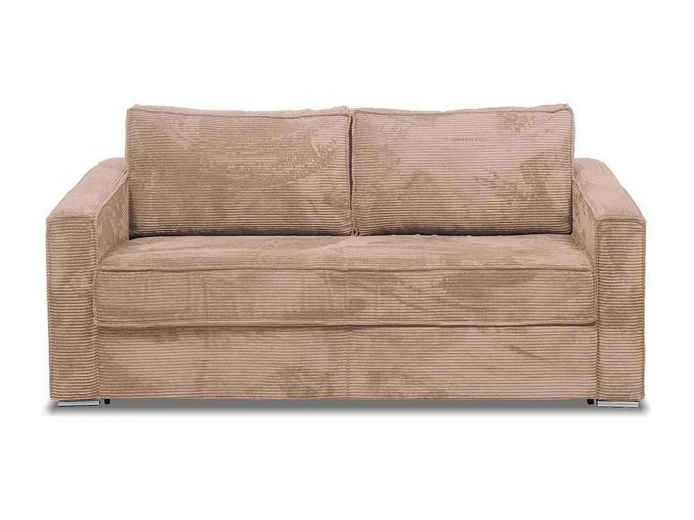 Express-driezitsslaapbank van taupegrijs ribfluweel met brede latten -14 cm LORETO