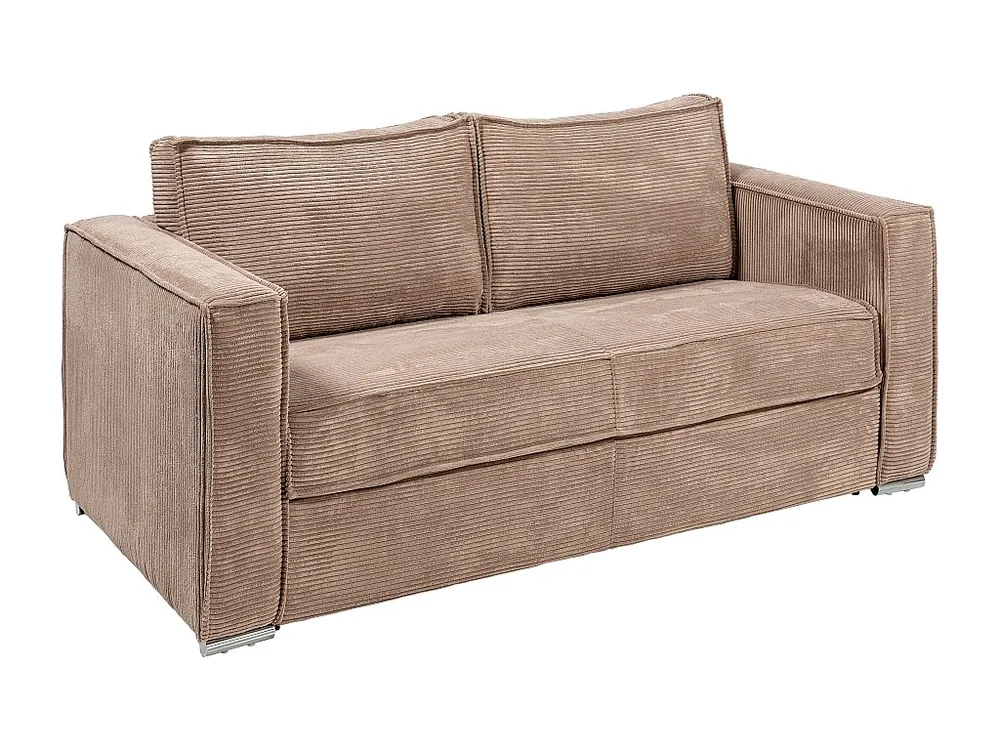 Express-driezitsslaapbank van taupegrijs ribfluweel met brede latten -14 cm LORETO