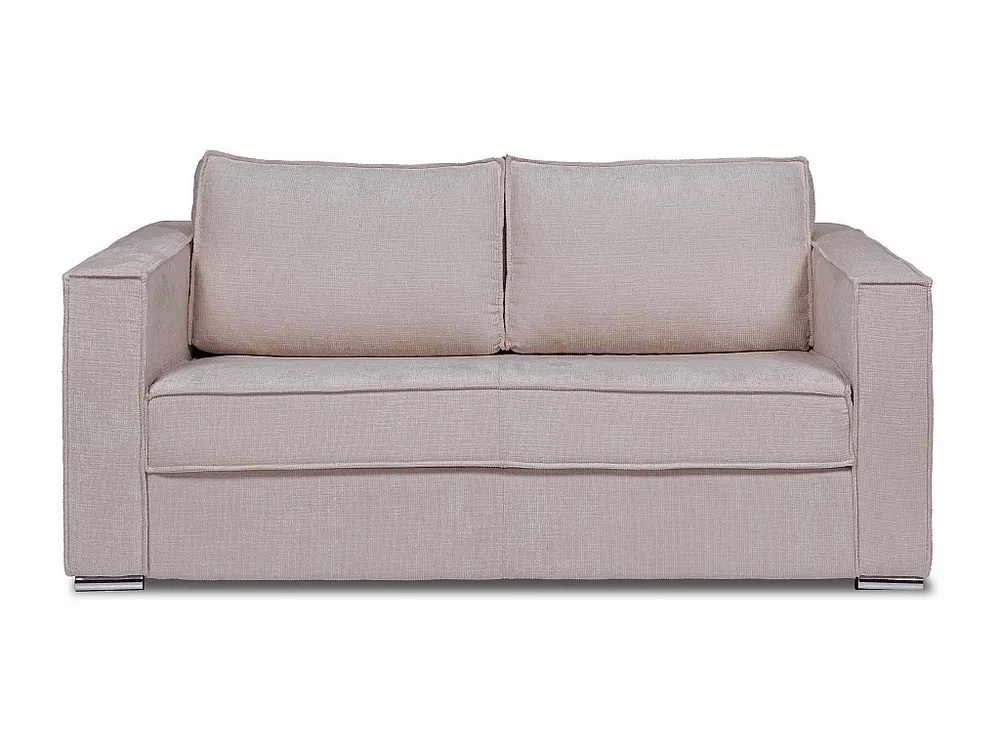 Express-driezitsslaapbank van taupegrijze stof met textuur - 140 cm - Matras 14 cm LORETO