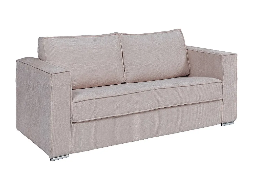 Express-driezitsslaapbank van taupegrijze stof met textuur - 140 cm - Matras 14 cm LORETO
