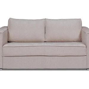 Express-driezitsslaapbank van taupegrijze stof met textuur - 140 cm - Matras 14 cm LORETO