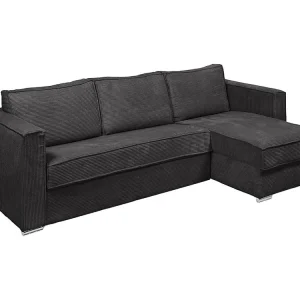 Express-hoekslaapbank van antracietgrijs ribfluweel, bed 160 cm LORETO