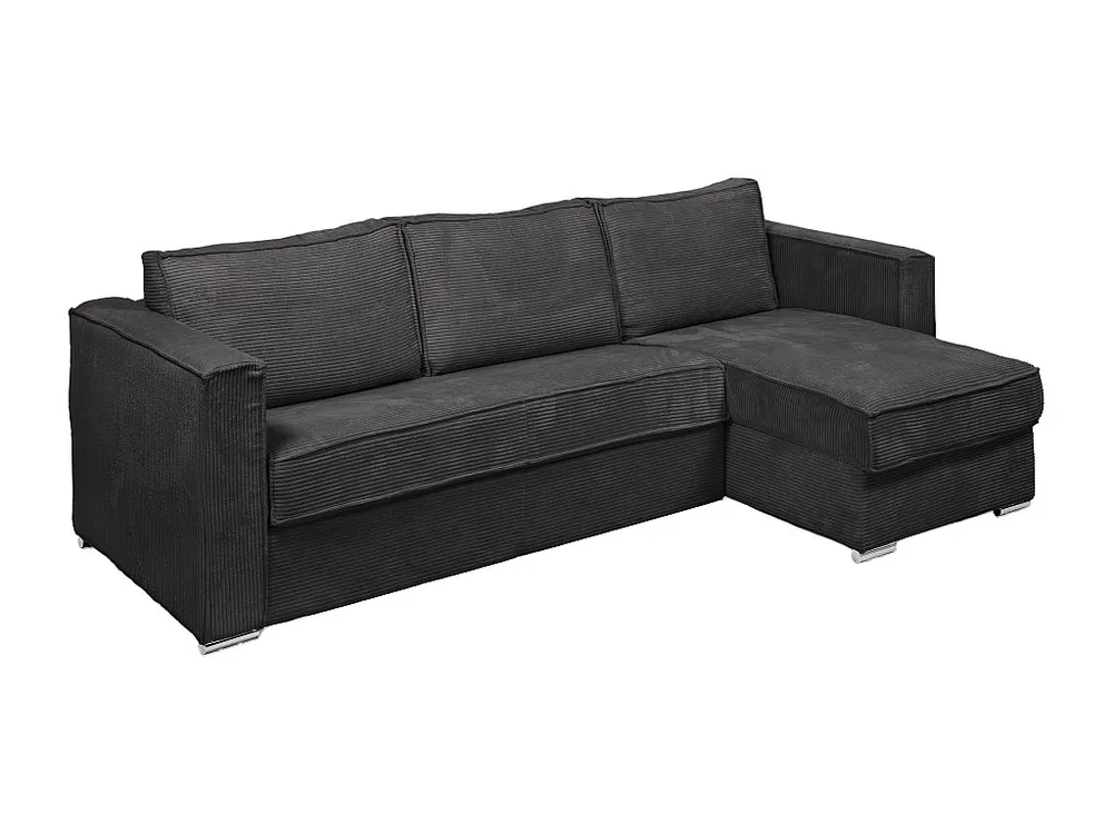 Express-hoekslaapbank van antracietgrijs ribfluweel, bed 160 cm LORETO