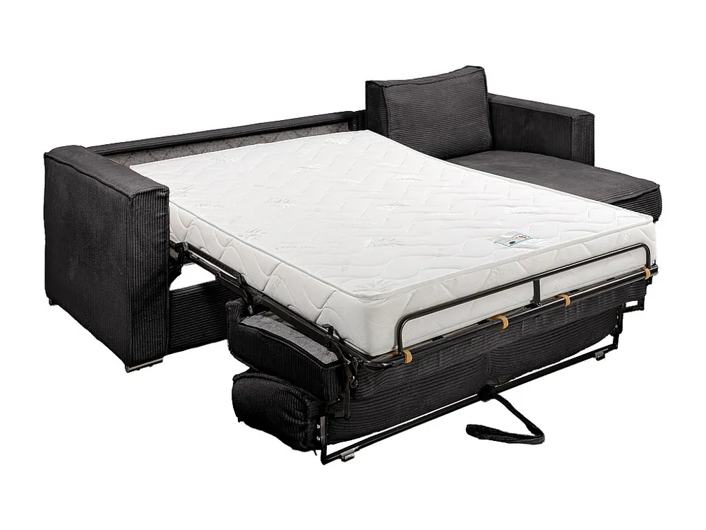 Express-hoekslaapbank van antracietgrijs ribfluweel, latten 140 cm LORETO