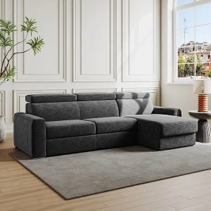 Express-hoekslaapbank van antracietgrijs ribfluweel, latten 160 cm VIZIR