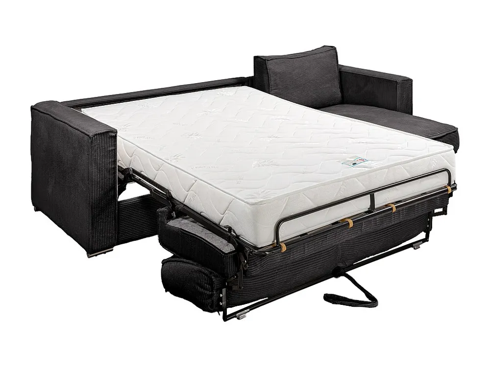Express-hoekslaapbank van antracietgrijs ribfluweel, latten 160 cm LORETO