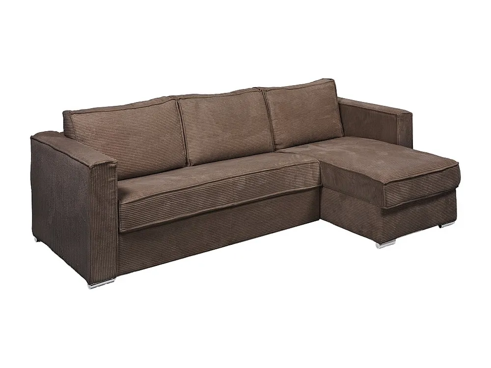 Express-hoekslaapbank van bruin ribfluweel, bed 140 cm, dikte 14 cm LORETO