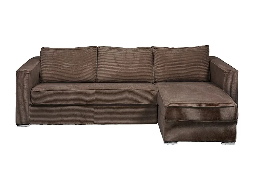 Express-hoekslaapbank van bruin ribfluweel, bed 140 cm, dikte 14 cm LORETO