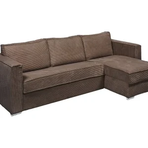 Express-hoekslaapbank van bruin ribfluweel, bed met latten 160 cm LORETO