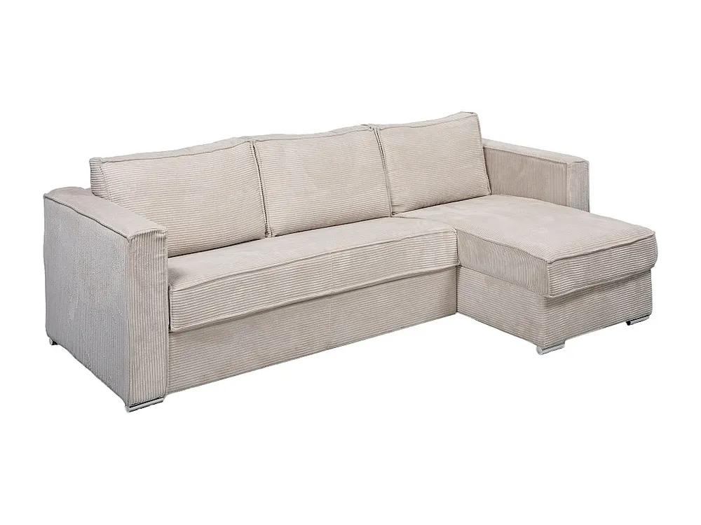 Express-hoekslaapbank van ecru ribfluweel, bed met latten 160 cm LORETO