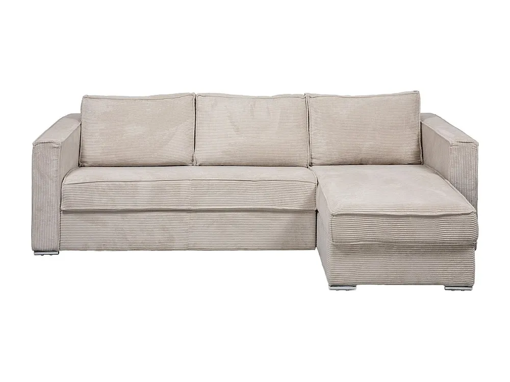 Express-hoekslaapbank van ecru ribfluweel, bed met latten 160 cm LORETO