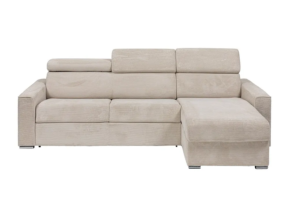 Express-hoekslaapbank van ecru ribfluweel, bed met latten 140 cm, VIZIR