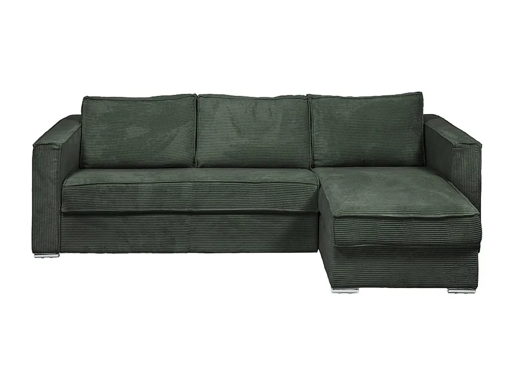 Express-hoekslaapbank van groen ribfluweel, bed 140 cm, dikte 22 cm LORETO
