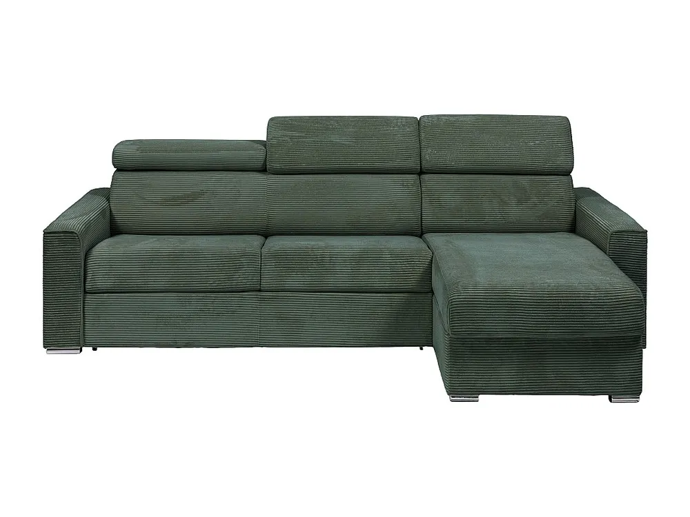 Express-hoekslaapbank van groen ribfluweel - Bed 160 cm, dikte 18 cm, VIZIR