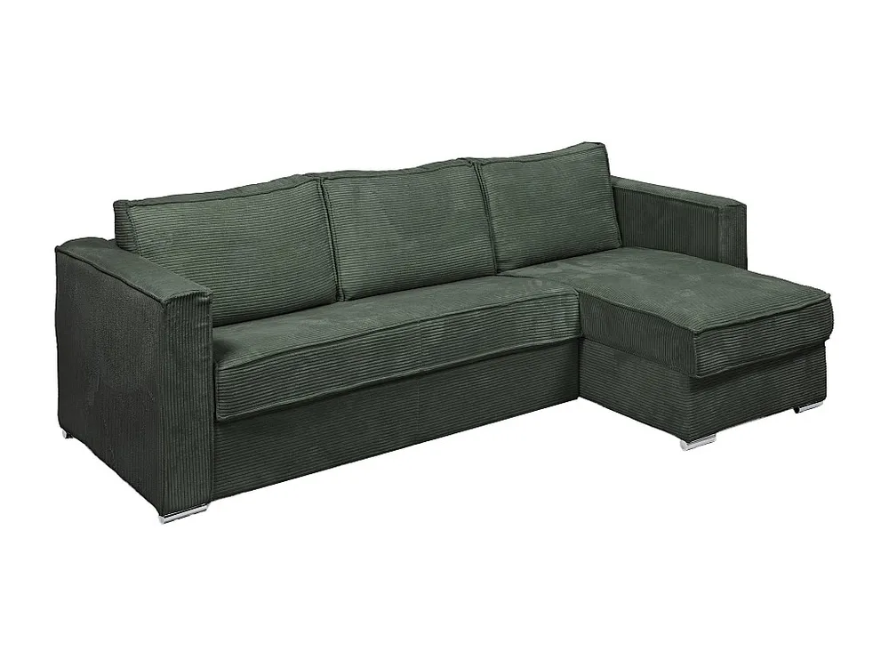 Express-hoekslaapbank van groen ribfluweel, bed 160 cm, dikte 18 cm LORETO
