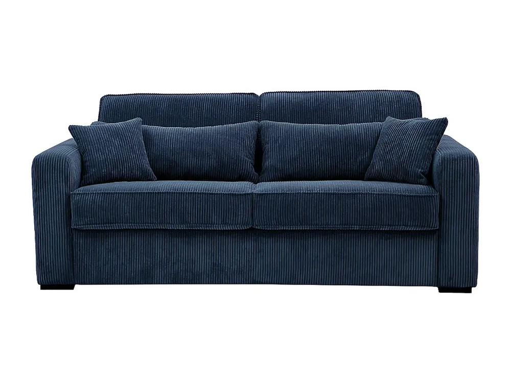 Express-slaapbank van blauw ribfluweel, bed met latten 160 cm, dikte 18 cm MONDOVI