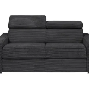 Express-slaapbank van grijs ribfluweel Bed met latten 160 cm, dikte 22 cm VIZIR