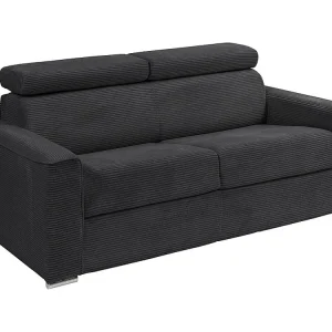 Express-slaapbank van grijs ribfluweel Bed met latten 160 cm, dikte 18 cm VIZIR