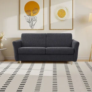 Express-slaapbank van grijze stof, bed met latten 160 cm, dikte 14 cm ARCADIA