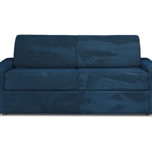 Express-vierzitsslaapbank van blauw ribfluweel - 160 cm - 22 cm CALITO