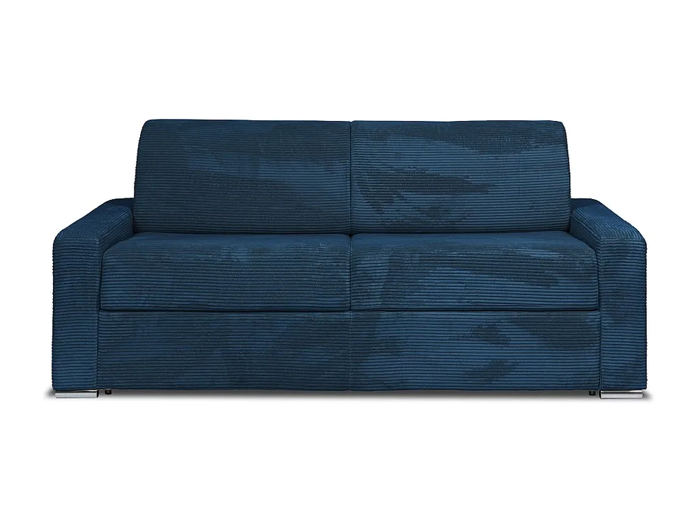 Express-vierzitsslaapbank van blauw ribfluweel - 160 cm - Matras 14 cm - CALITO