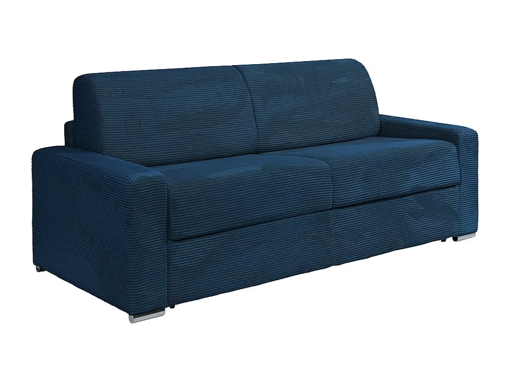 Express-vierzitsslaapbank van blauw ribfluweel - 160 cm - Matras 14 cm - CALITO